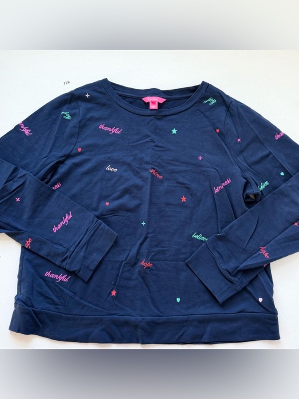 Lilly Pulitzer Rami Good Vibes Embroidered Crewneck Sweatshirt Low Tide Navy L‎ - Picture 4 of 4